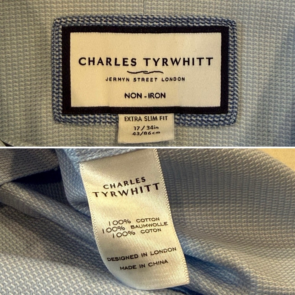 Charles Tyrwhitt Extra Slim Fit 17/34 Button Up Shirt Light Blue - Picture 4 of 6